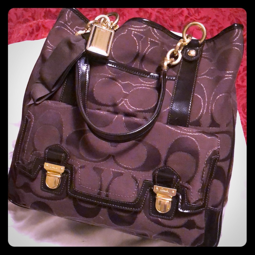 Coach Signature Poppy Lurex Large Shopper Tote